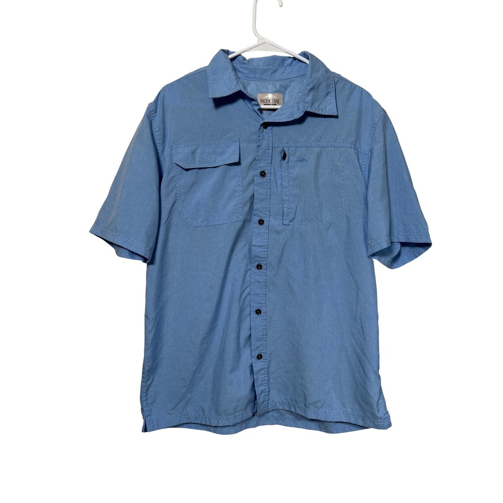 Pacific Trail Mens Blue Short Sleeve Hiking Fishing Button Down Shirt Large